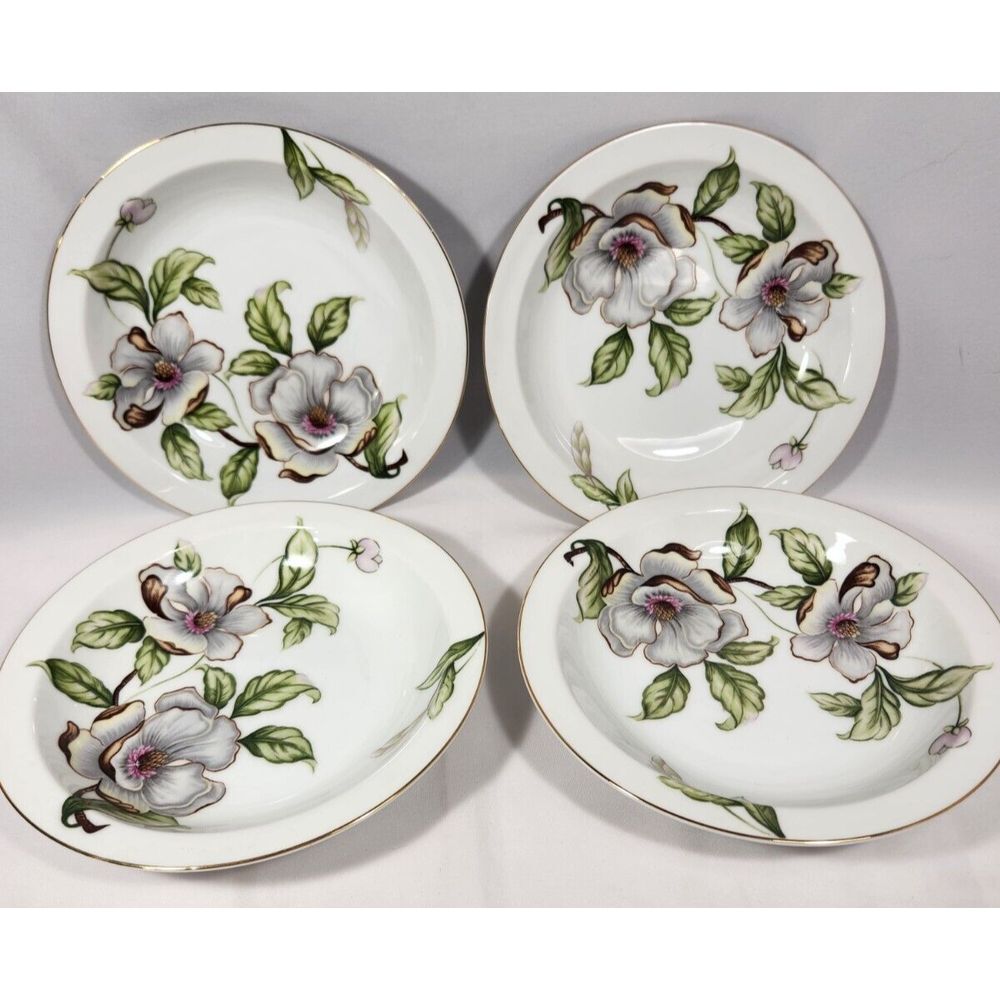 (set of 4) 1950's Roselyn China DOGWOOD Rimmed SOUP BOWLS 7 5/8" Japan‎ MINT